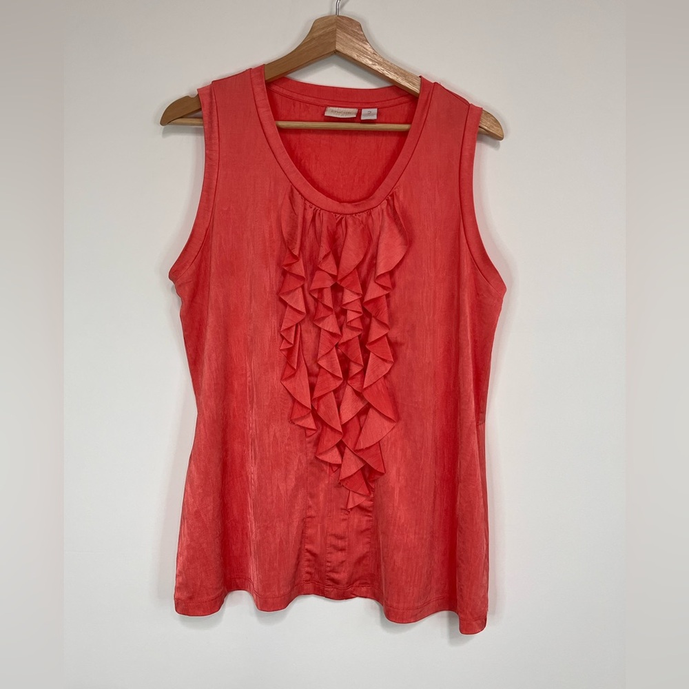 Chico's Vibrant Coral Ruffle Tank Top EUC